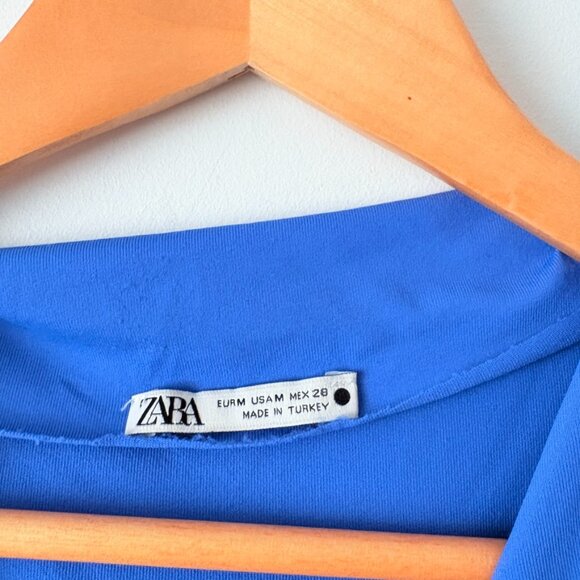 Zara Draped Stretch Midi Dress Blue Size Medium Blogger Fav - Picture 8 of 8